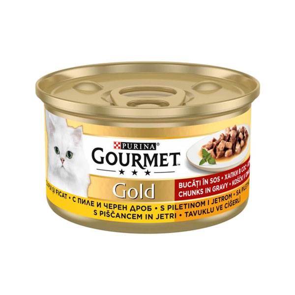 کنسرو گورمت گلد گریوی با طعم مرغ و جگر