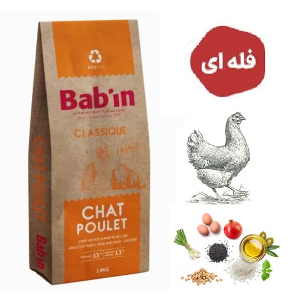 غذای خشک گربه بالغ مدل کلاسیک بابین طعم مرغ