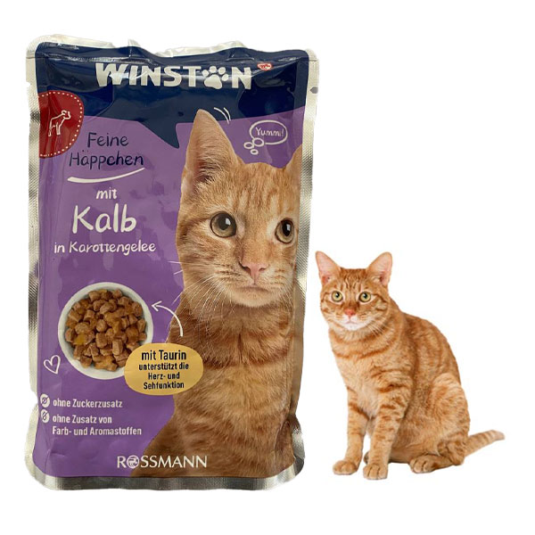 پوچ گربه وینستون طعم گوشت گوساله در ژله هویج