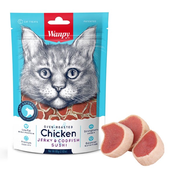 تشویقی گربه ونپی مدل Chicken Jerky Codfish Sushi