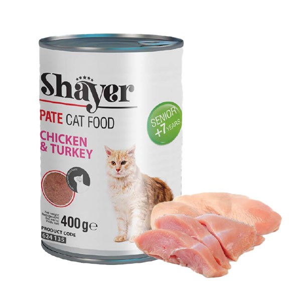 کنسرو پته گربه مسن شایر با طعم مرغ و بوقلمون