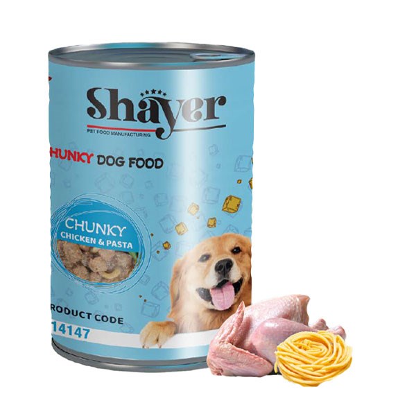 کنسرو چانکی سگ شایر طعم مرغ و پاستا در سس پنیر