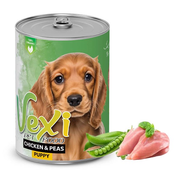 کنسرو پته ای توله سگ طعم مرغ و نخودفرنگی وکسی