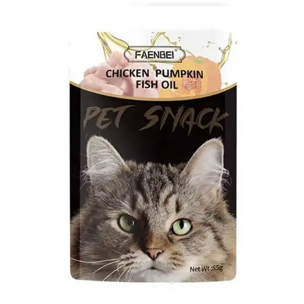 پوچ گربه فنبی مدل میکس با طعم مرغ و کدو حلوایی و روغن ماهی