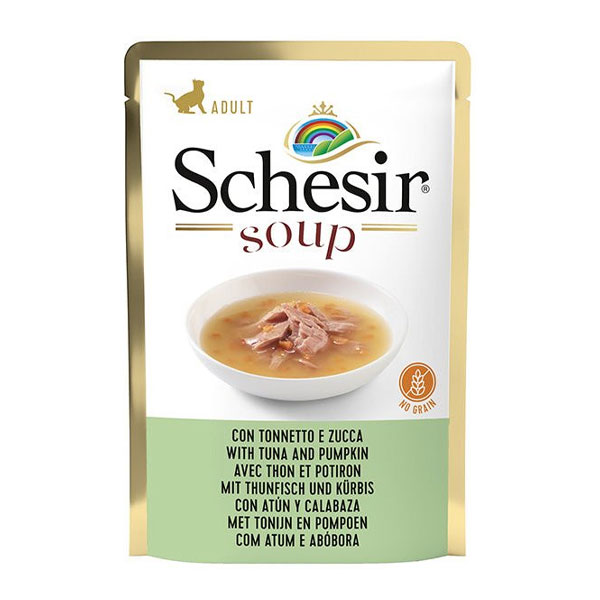 پوچ گربه شسیر با طعم ماهی تن و کدو تنبل در سوپ