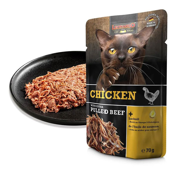 پوچ گربه لئوناردو مدل Extra Pulled Beef با طعم مرغ