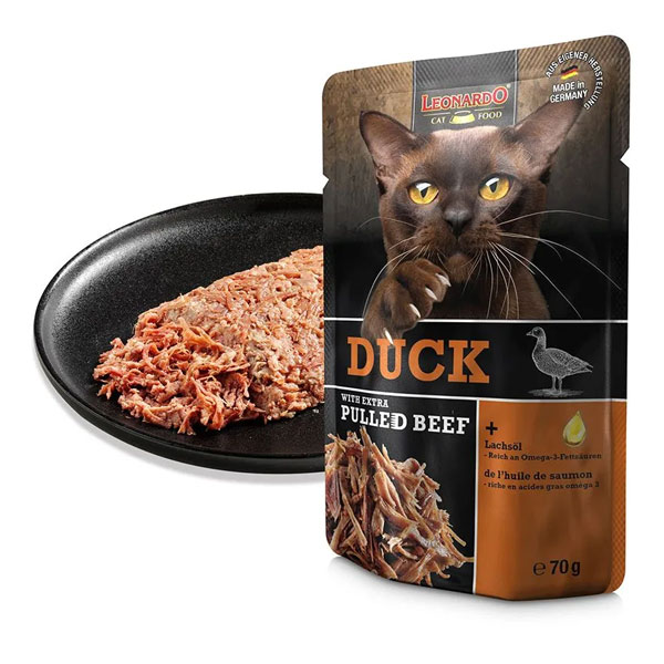 پوچ گربه لئوناردو مدل Extra Pulled Beef با طعم اردک