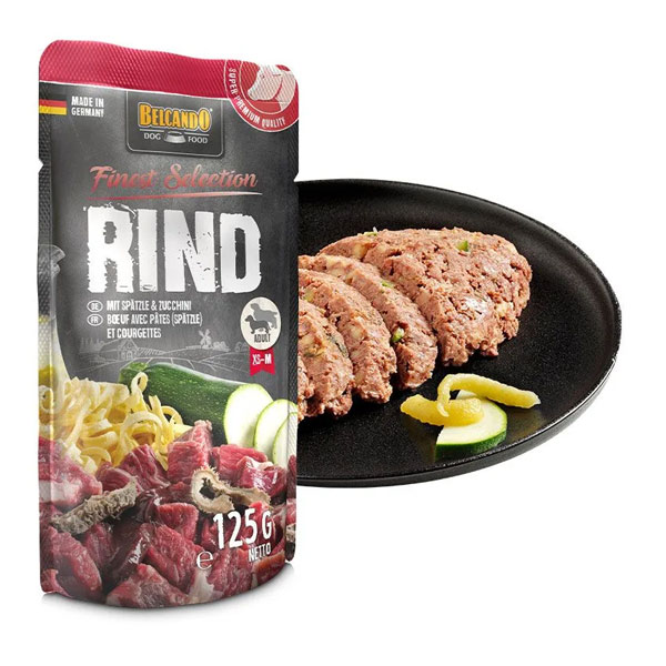 پوچ سگ بلکاندو طعم گوشت گوساله با ماکارونی و کدو سبز