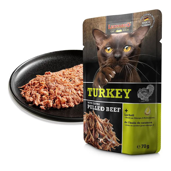 پوچ گربه لئوناردو مدل Extra Pulled Beef با طعم بوقلمون