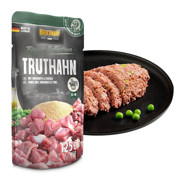 پوچ سگ بلکاندو طعم گوشت بوقلمون با آمارانت و نخود فرنگی