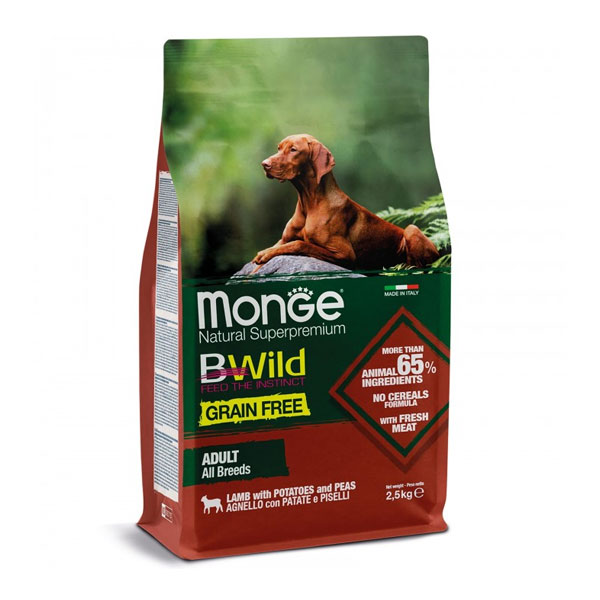 غذا خشک سگ مونژه Bwild طعم گوشت بره و سیب زمینی و نخود فرنگی