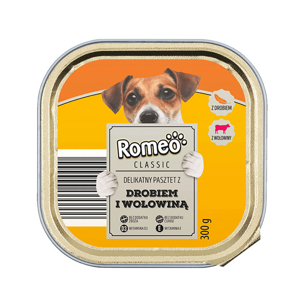 ووم سگ رومئو طعم مرغ و گوشت گاو