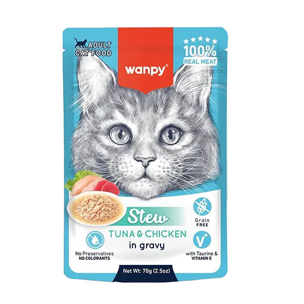 پوچ گربه ونپی طعم مرغ و ماهی تن در سس