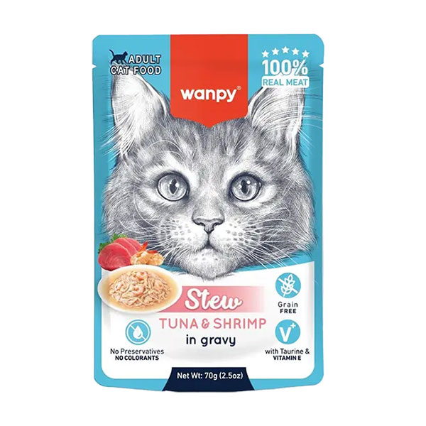 پوچ گربه ونپی طعم ماهی تن و میگو در سس