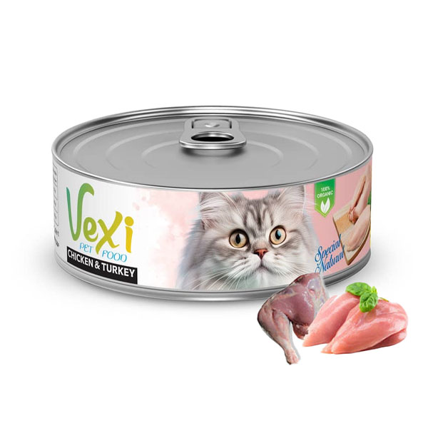 کنسرو نچرال گربه وکسی طعم سینه مرغ و بوقلمون