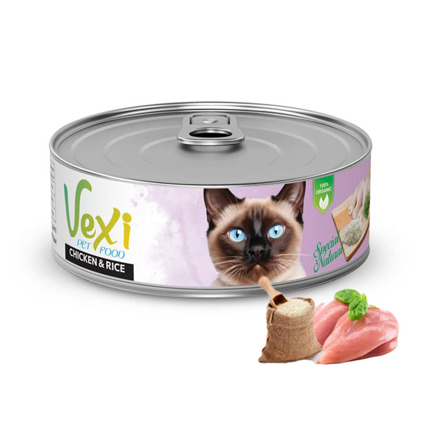 کنسرو نچرال گربه وکسی طعم ران مرغ و برنج