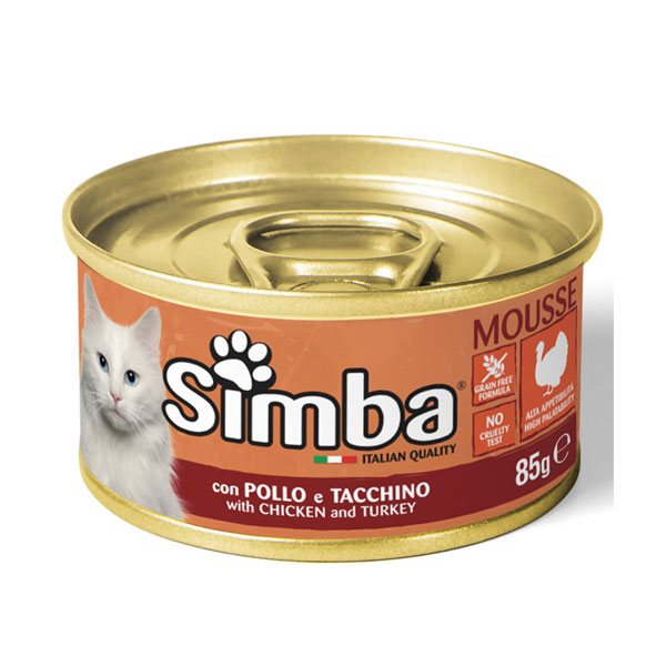 کنسرو گربه مونژه Simba طعم مرغ و بوقلمون در موس