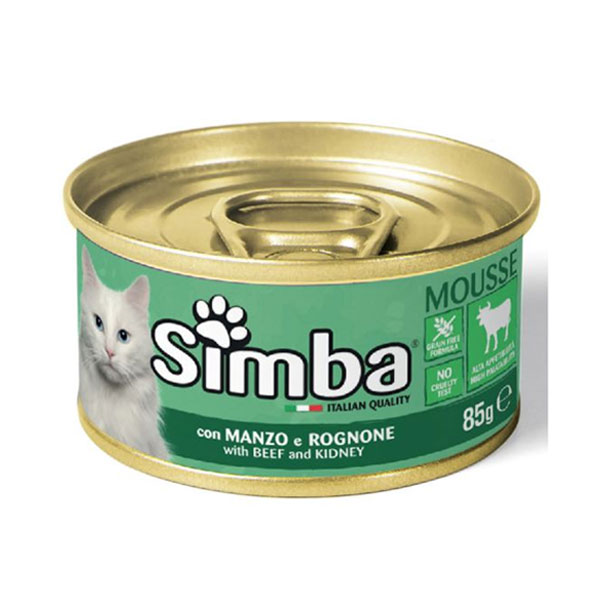 کنسرو گربه مونژه Simba طعم گوشت گاو و قلوه در موس