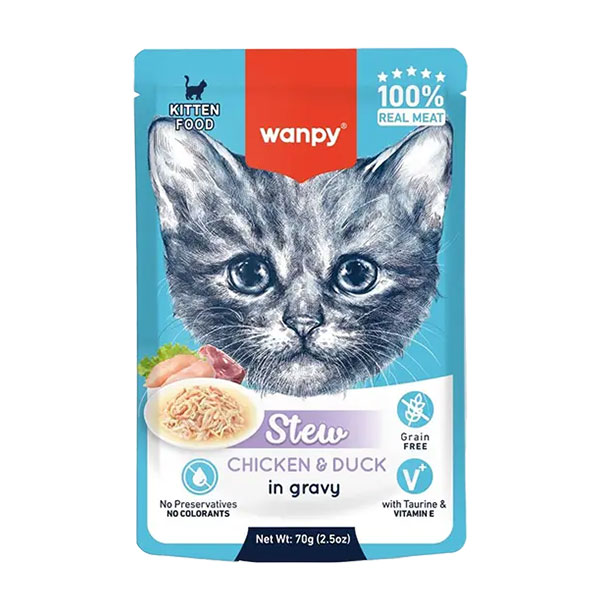 پوچ بچه گربه ونپی طعم مرغ و اردک در سس