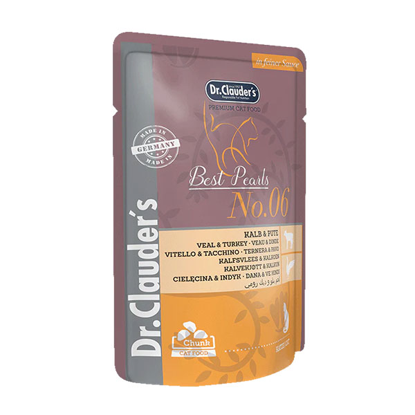 پوچ گربه دکتر کلادرز طعم گوساله و بوقلمون در سس