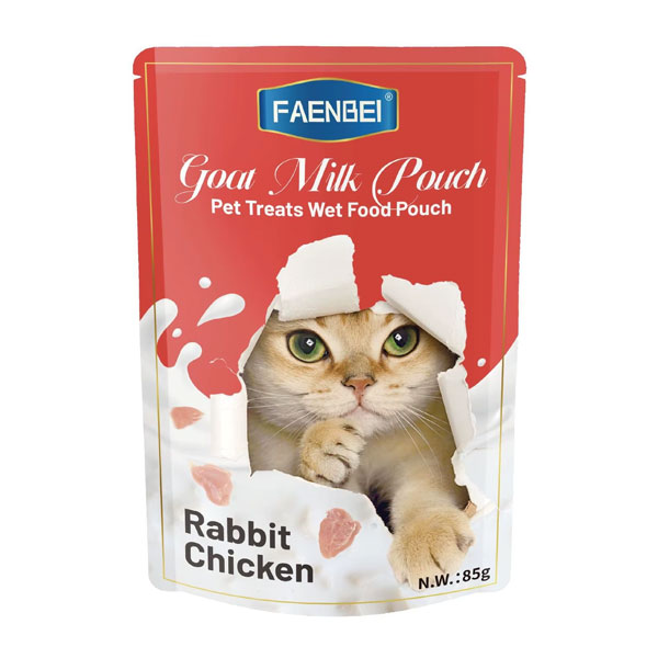 پوچ گربه فنبی مدل تیکه ای طعم مرغ و خرگوش در شیر بز