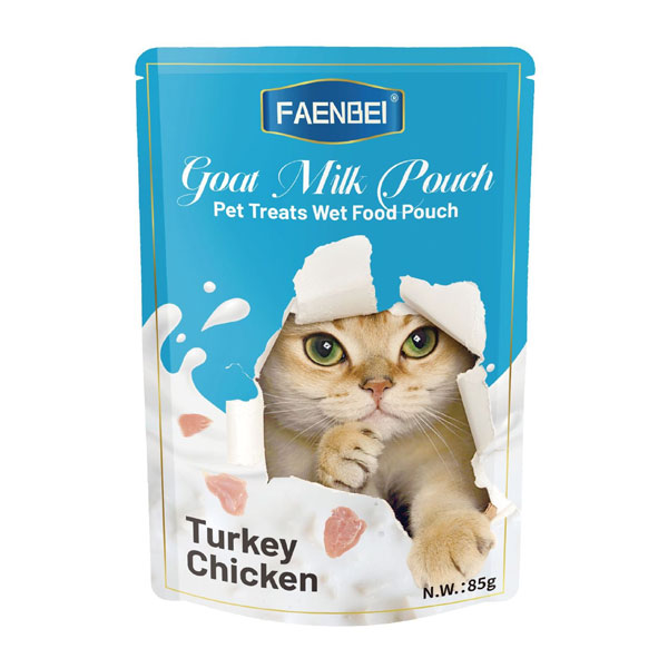 پوچ گربه فنبی مدل تیکه ای طعم مرغ و بوقلمون در شیر بز