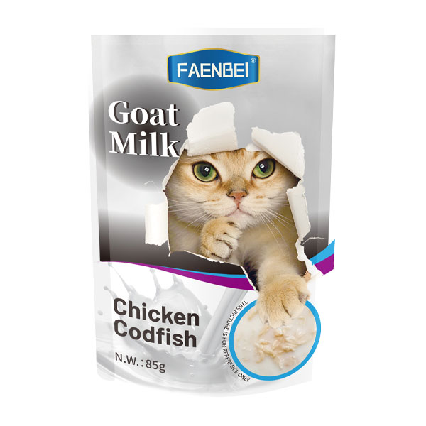 پوچ گربه فنبی طعم مرغ و ماهی کاد در شیر بز