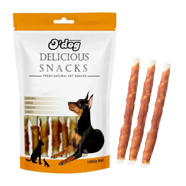 تشویقی سگ اوداگ مدل Chicken Warp Cowhide Stick