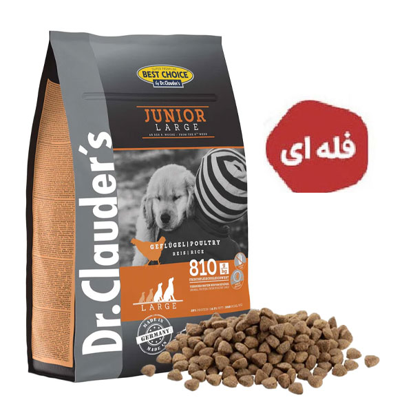 غذای خشک سگ های جوان نژاد بزرگ دکتر کلادرز طعم مرغ و برنج