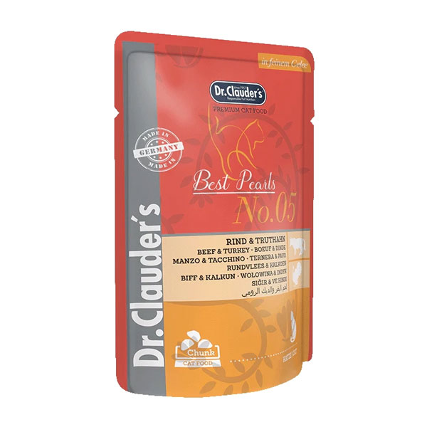 پوچ گربه دکتر کلادرز طعم گوشت گاو و بوقلمون در ژله