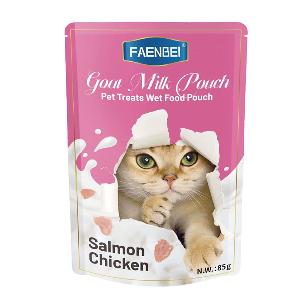 پوچ گربه فنبی مدل تیکه ای طعم مرغ و سالمون در شیر بز