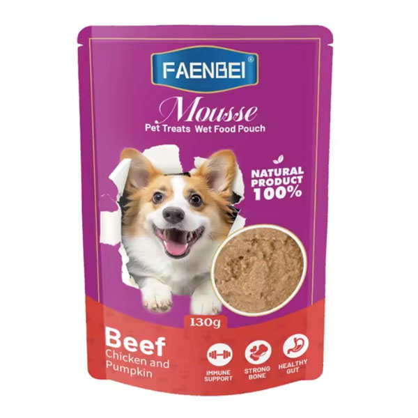 پوچ سگ فنبی طعم گوشت گاو و مرغ و کدو حلوایی در موس