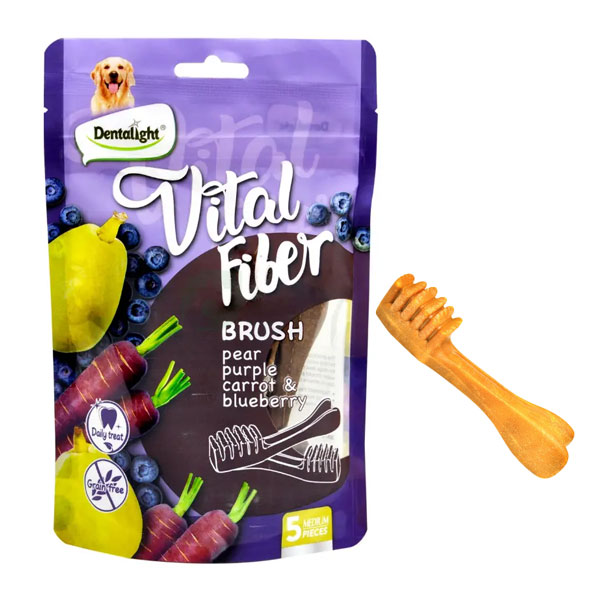 تشویقی سگ دنتالایت مدل دنتال مسواکی طعم گلابی و هویج و بلوبری