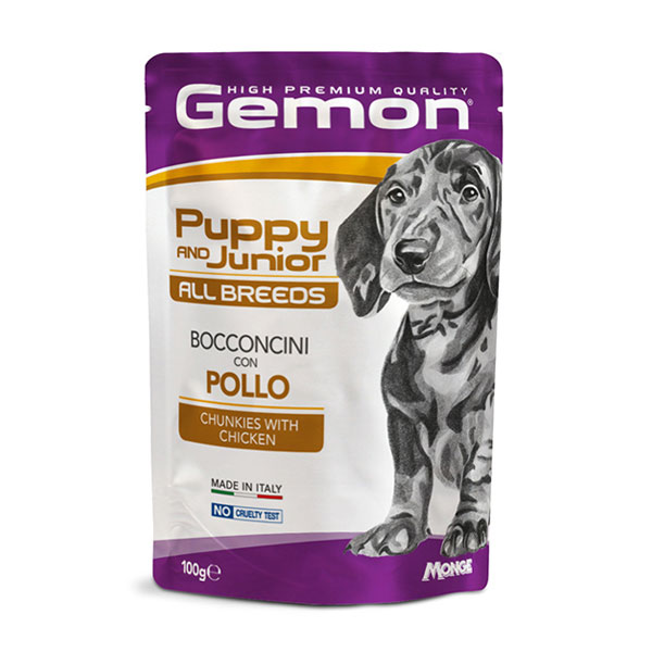 پوچ توله سگ و سگ های جوان مونژه Gemon طعم مرغ