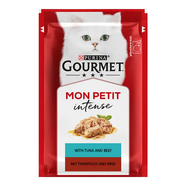 پوچ گربه MON PETIT گورمت طعم ماهی تن و گوشت گاو