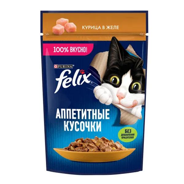 پوچ گربه فلیکس پورینا طعم مرغ در ژله