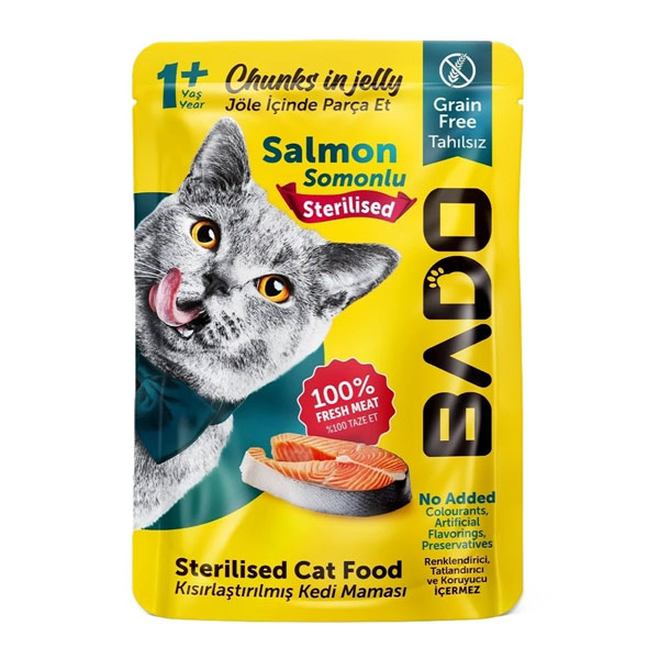 پوچ گربه عقیم شده بادو طعم ماهی سالمون در ژله مدل چانکی