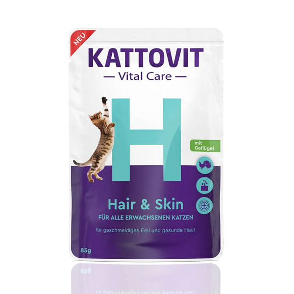 پوچ گربه کاتوویت مخصوص پوست و مو با طعم مرغ