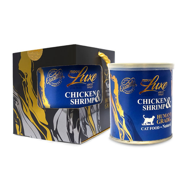 کنسرو نچرال گربه با طعم مرغ و شاه میگو نوول