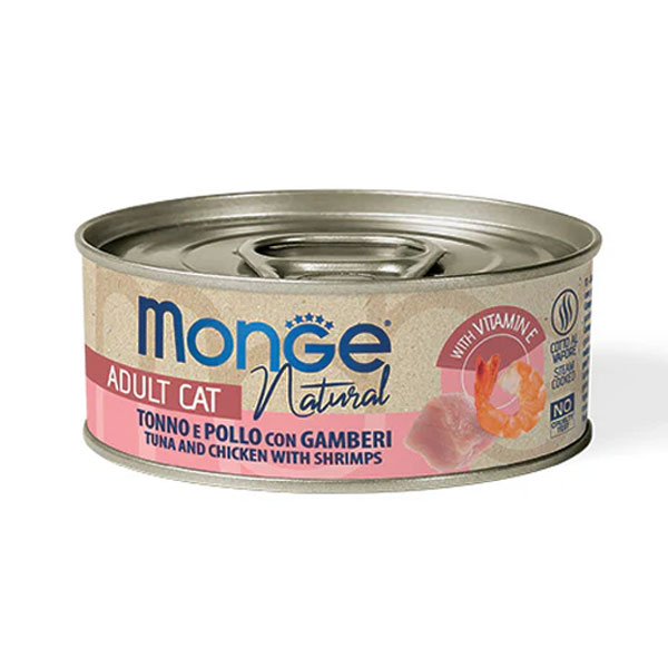 کنسرو گربه مونژه طعم ماهی تن و مرغ با میگو