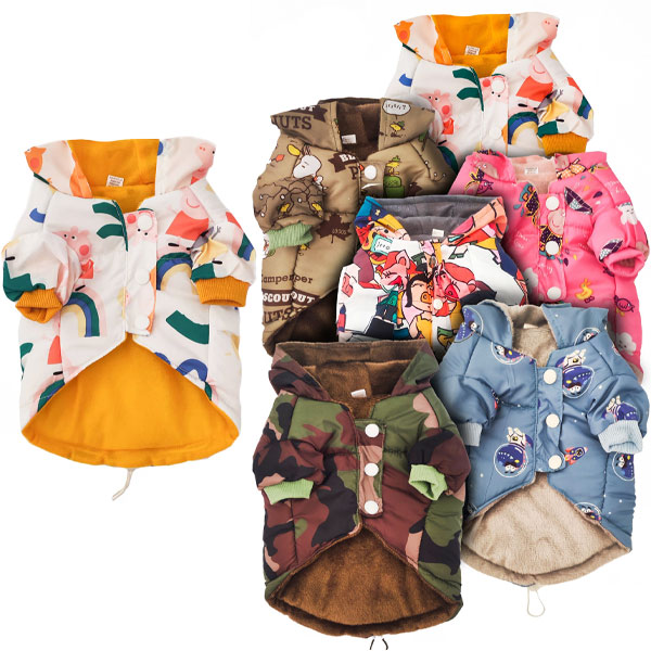 کاپشن کلاه دار سگ و گربه مدل مموری طرحدار