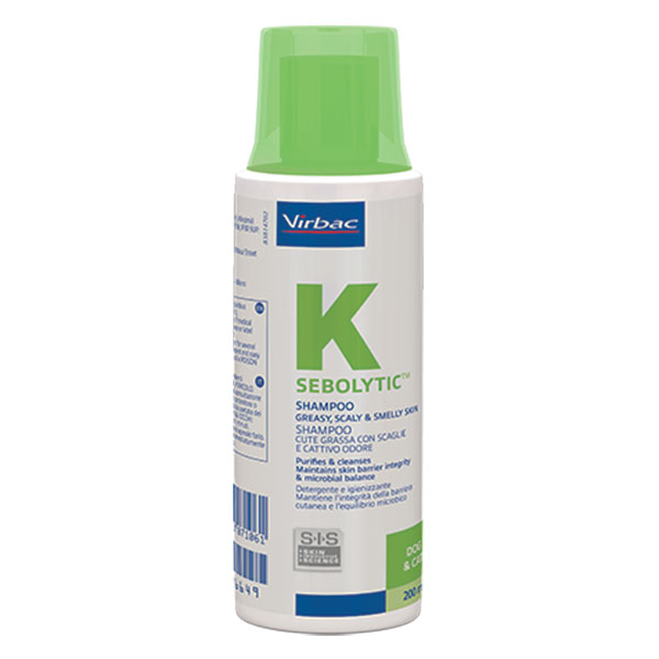 شامپو درمانی ضد شوره و قارچ سگ و گربه مدل Sebolytic ویرباک