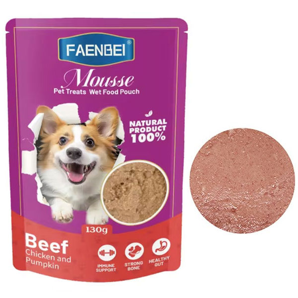 پوچ سگ فنبی طعم گوشت گاو و مرغ و کدو حلوایی در موس