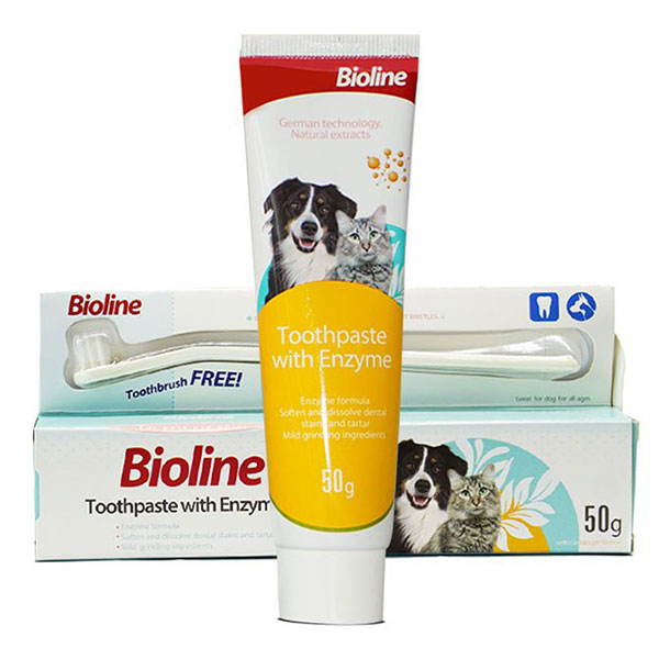 ست مسواک و خمیر دندان آنزیم دار سگ و گربه بایولاین